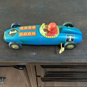 Vintage Blue Toy Race Car with Driver